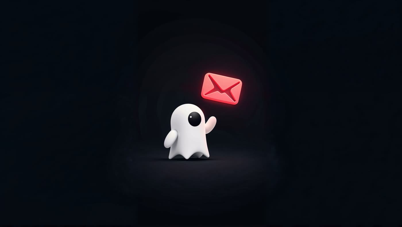 A small ghost holding up a red alert