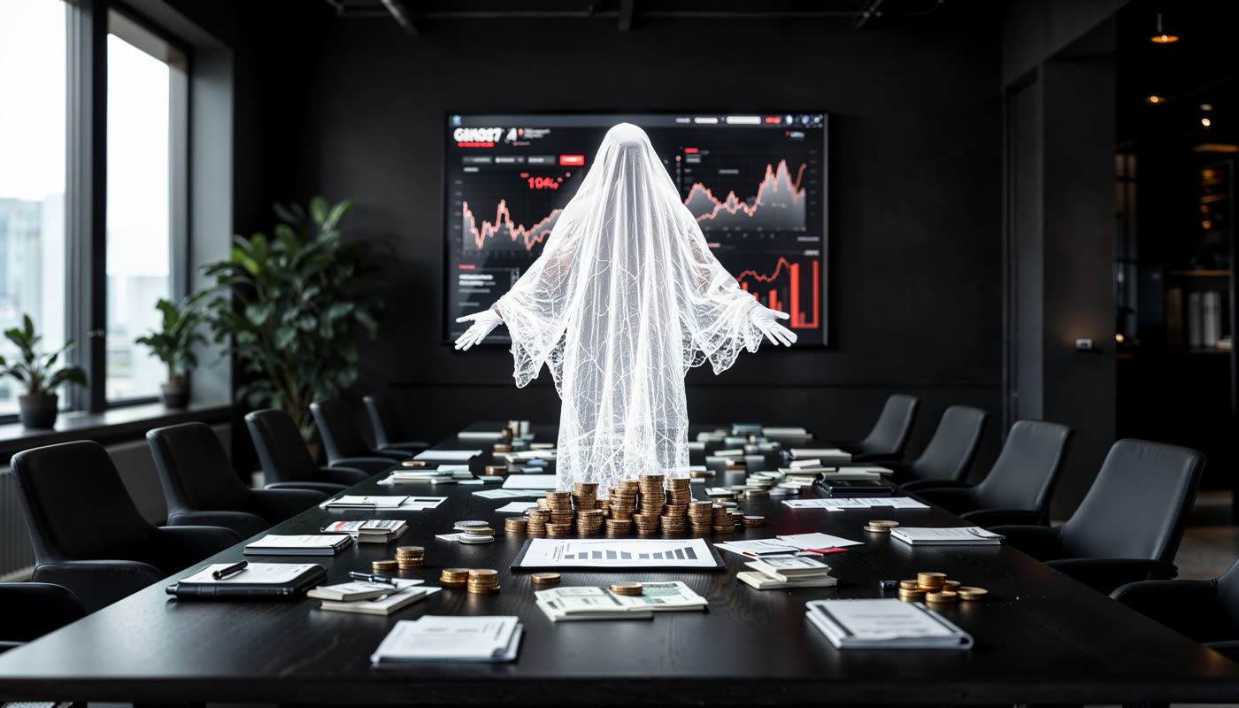A ghost standing over a boardroom table